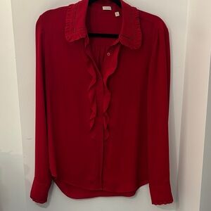 Aritzia (Sunday Best) Red Blouse with Ruffle Trim